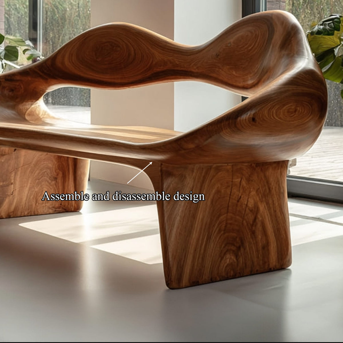 Mid Century Curved Bench Natural Finish Living Room, solid wood, built to order