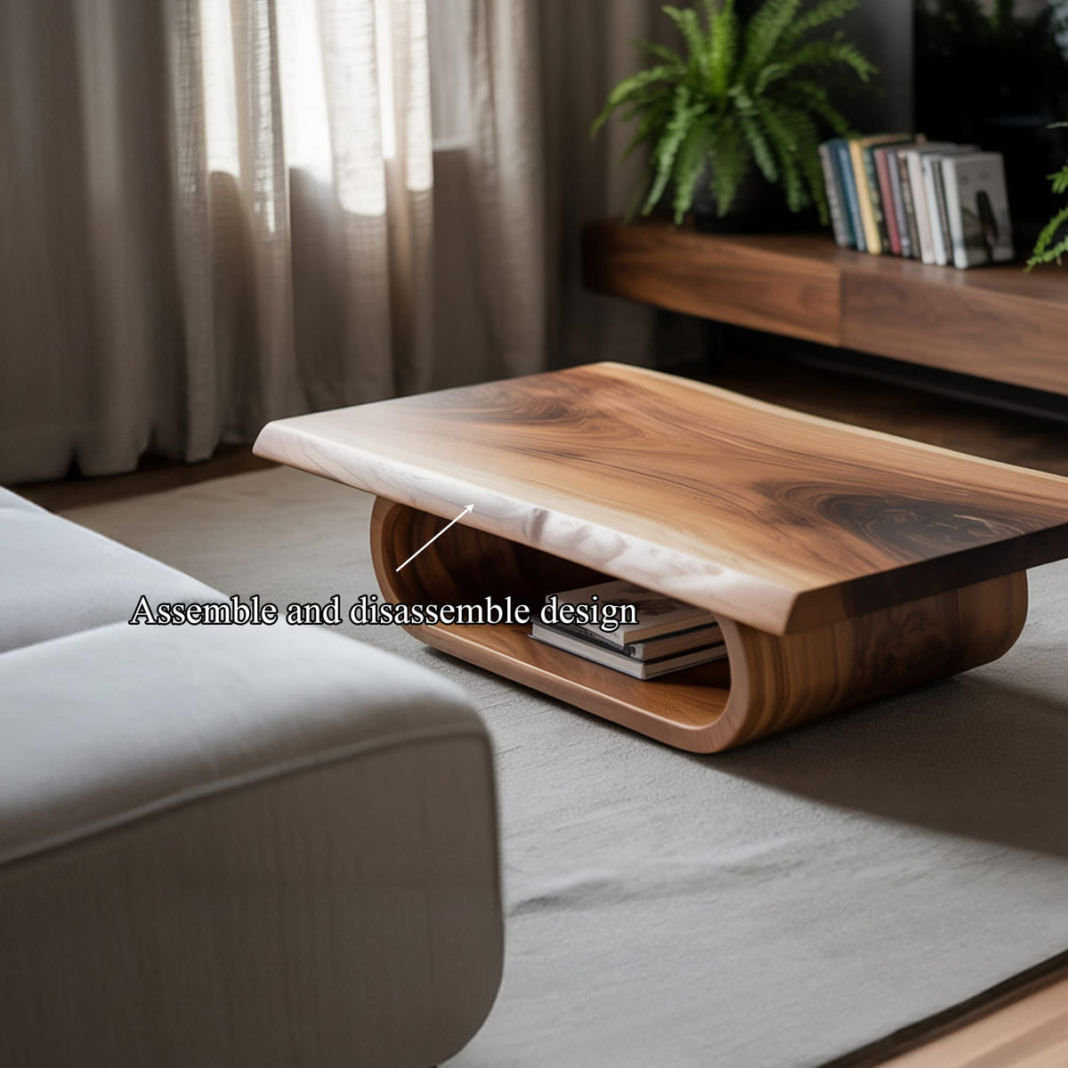 Mid Century Curved Edge Coffee Table Living Room, solid wood, built to order