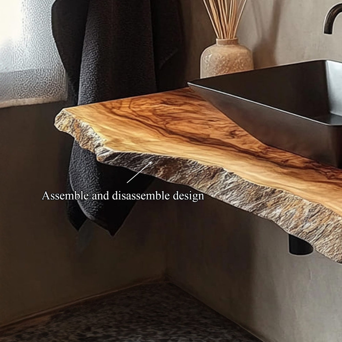 Rustic Bathroom Vanity Shelf Live Edge Bathroom Display, solid wood, built to order
