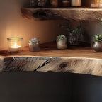 Mid Century Floating Corner Wall Shelf Modern Living Room, solid wood, built to order