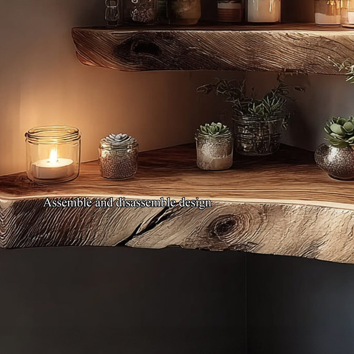 Mid Century Floating Corner Wall Shelf Modern Living Room, solid wood, built to order