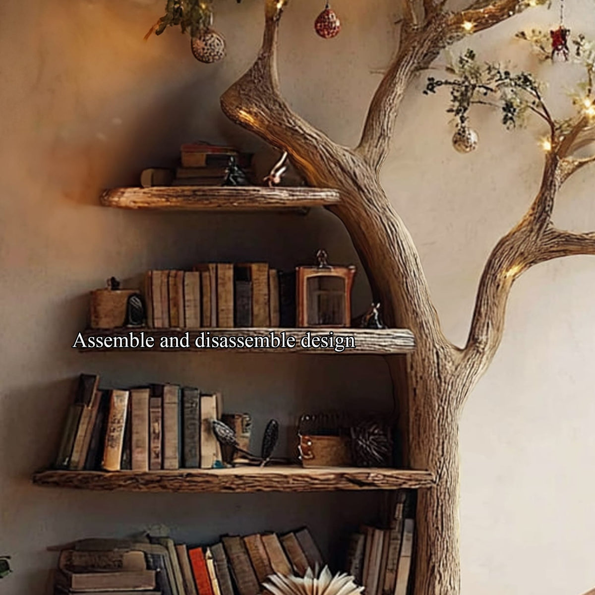 Rustic Branch Bookshelf Living Room Cozy Space, solid wood, built to order