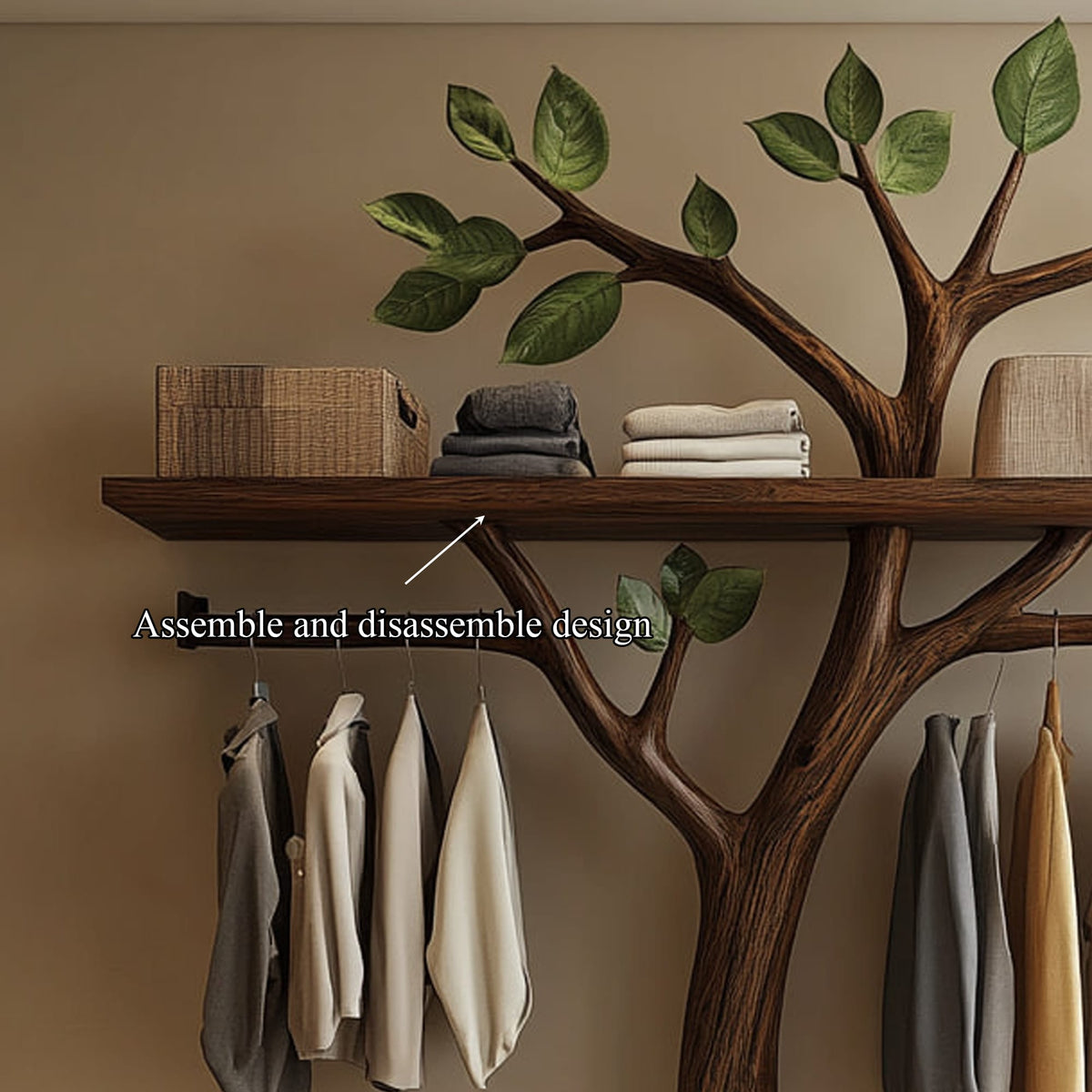 Minimalist Tree Wardrobe Rack Look Bedroom, solid wood, built to order