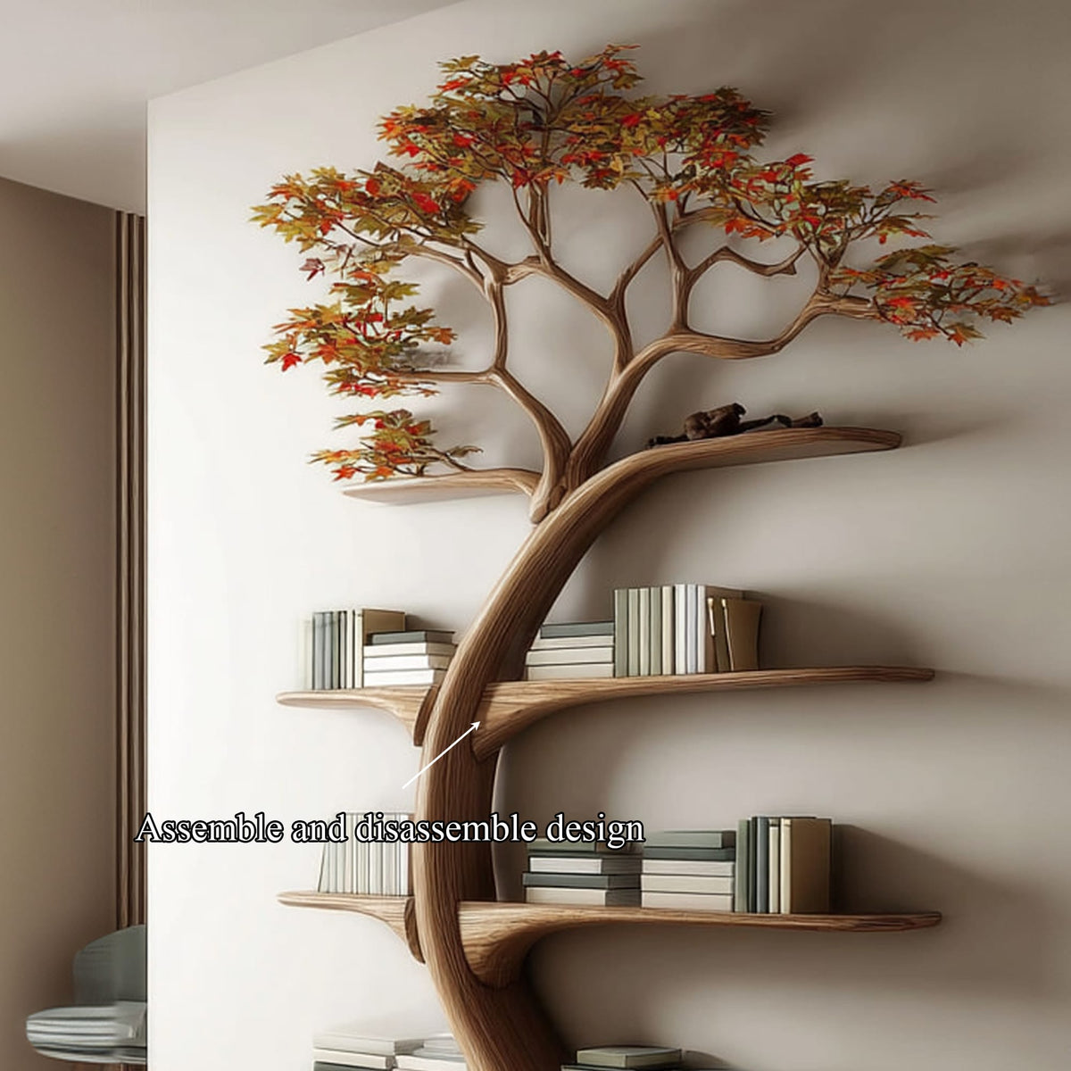 Midcentury Tree Bookshelf Bedroom Home Office, solid wood, built to order