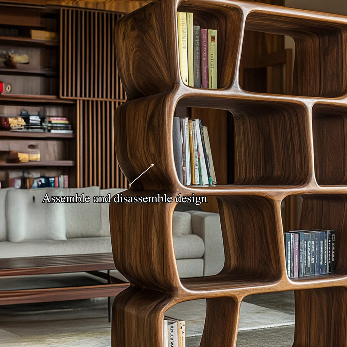 Mid Century Sculptural Bookshelf, solid wood, built to order
