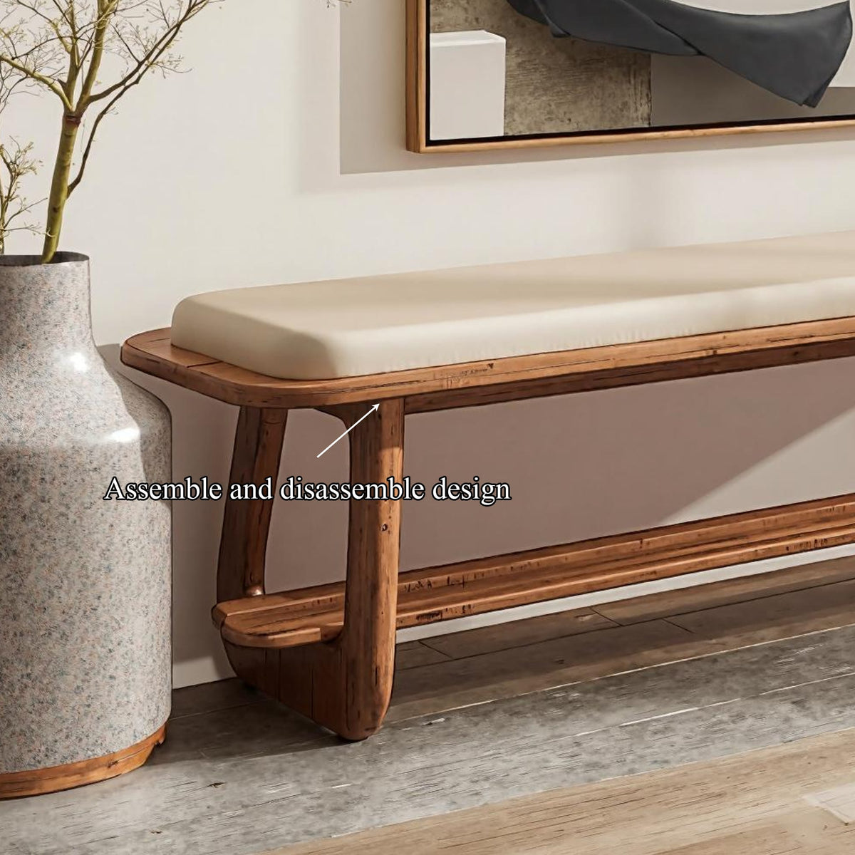 Mid Century Long Bench Entryway Dining Room Modern, solid wood, built to order