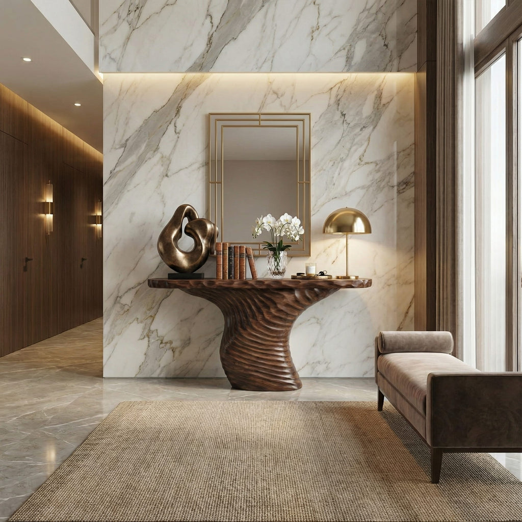 Ribbed Sculptural Console Table