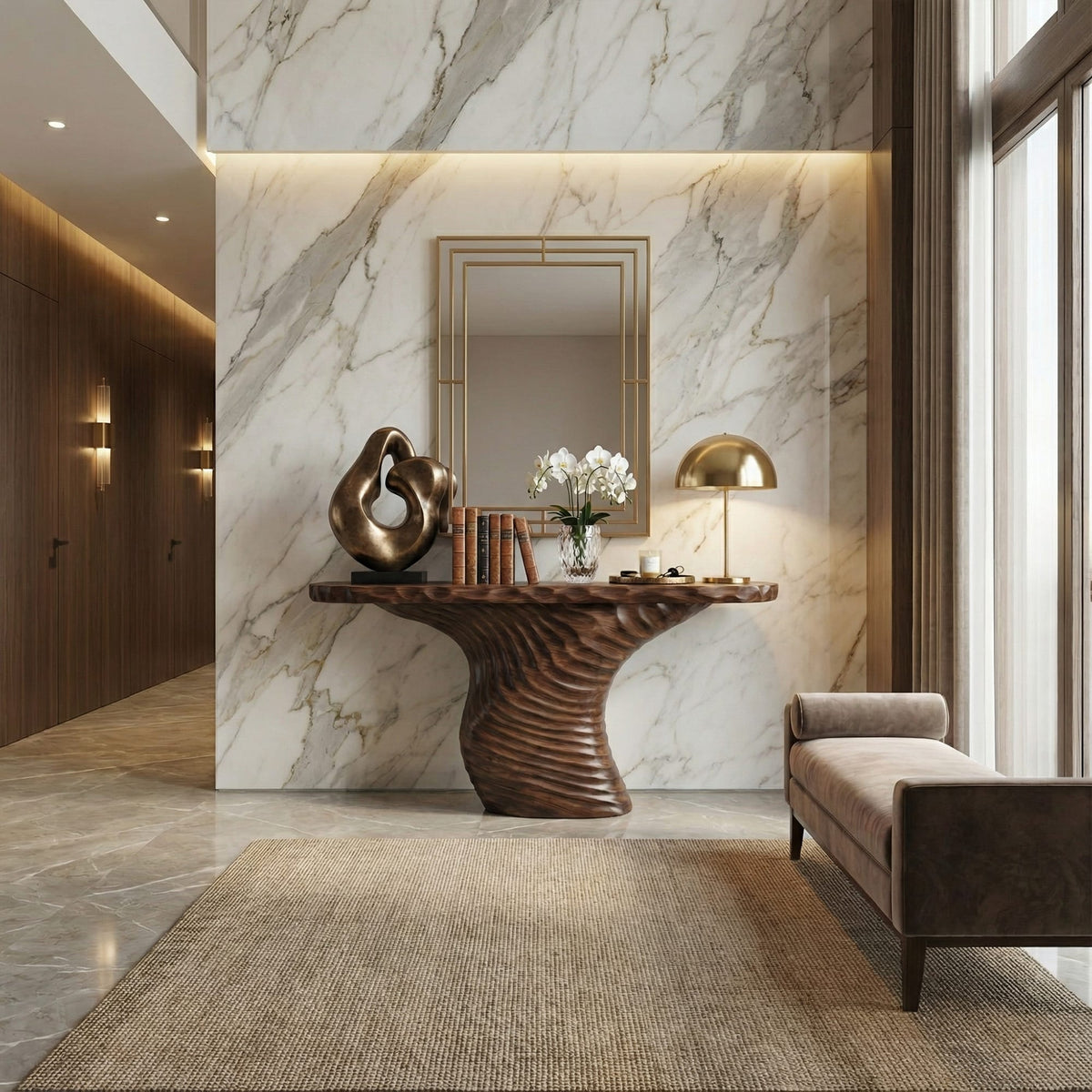 Ribbed Sculptural Console Table
