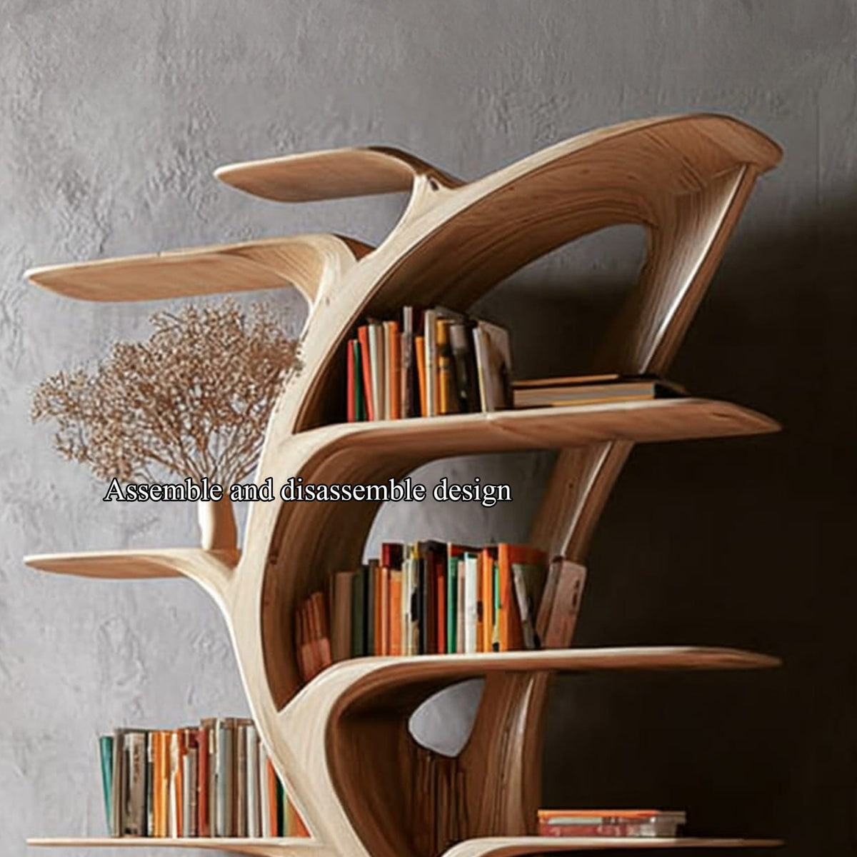 Midcentury Tree Bookshelf Bedroom Reading, solid wood, built to order