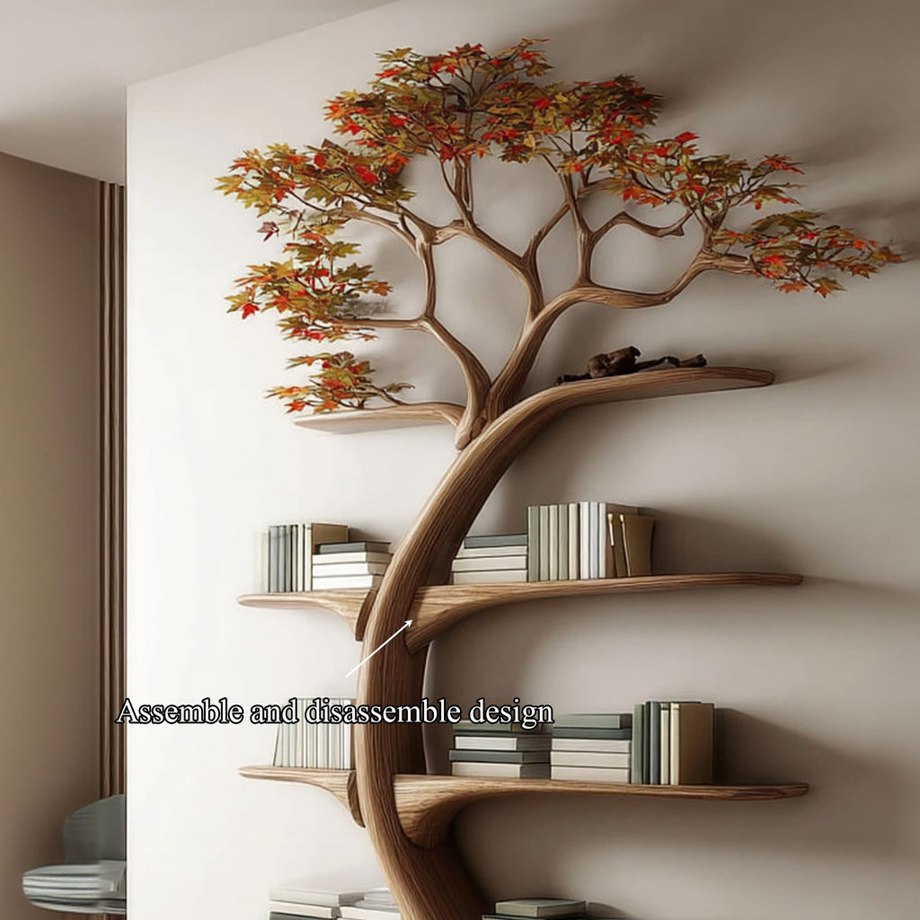 Midcentury Tree Wall Bookcase Study Room, solid wood, built to order