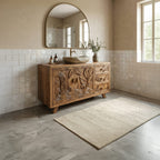 Bohemian Solid Bathroom Vanity Leaf Carved Storage Cabinet, solid wood, built to order