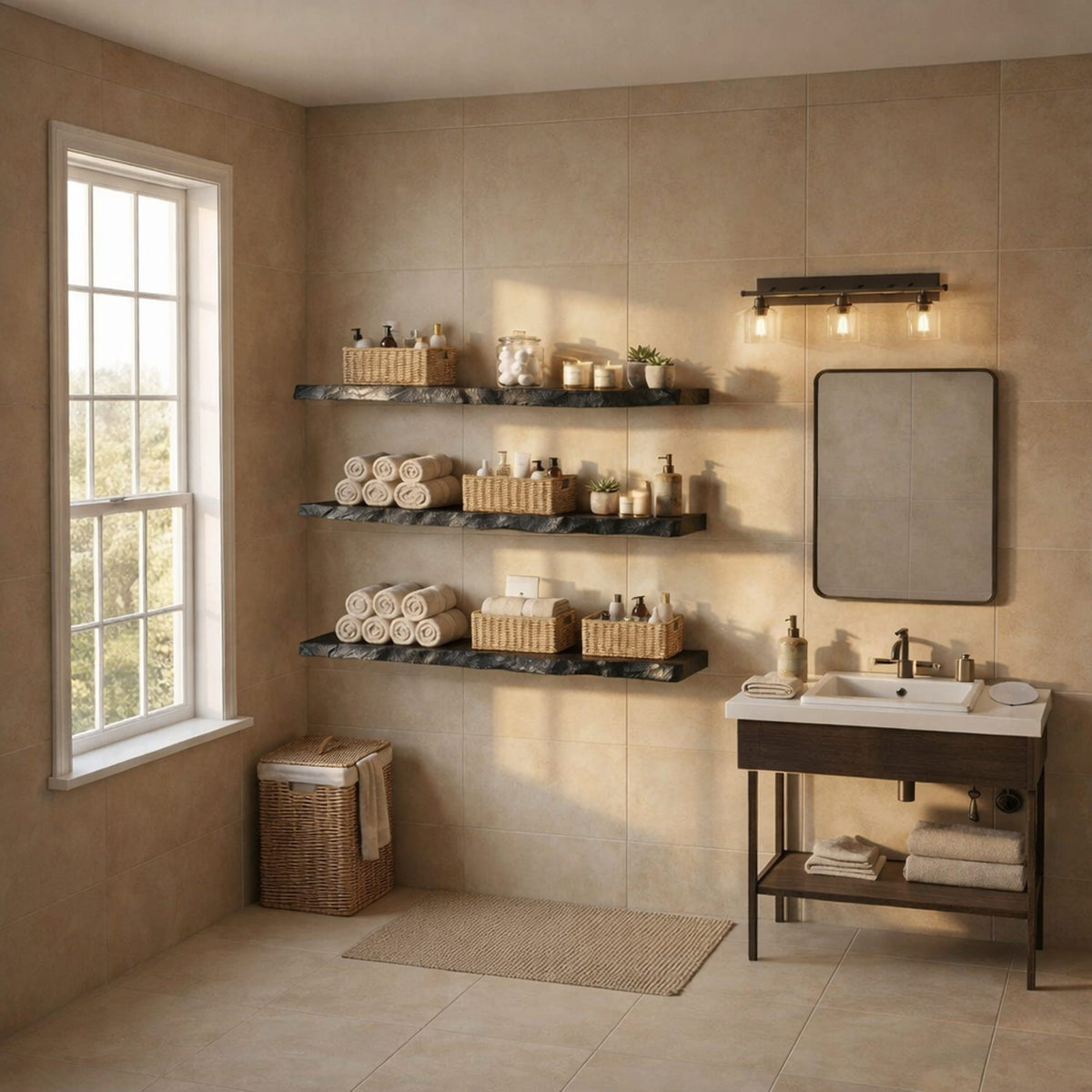 Moder Floating Bathroom Shelves Wall Mounted Storage, solid wood, built to order
