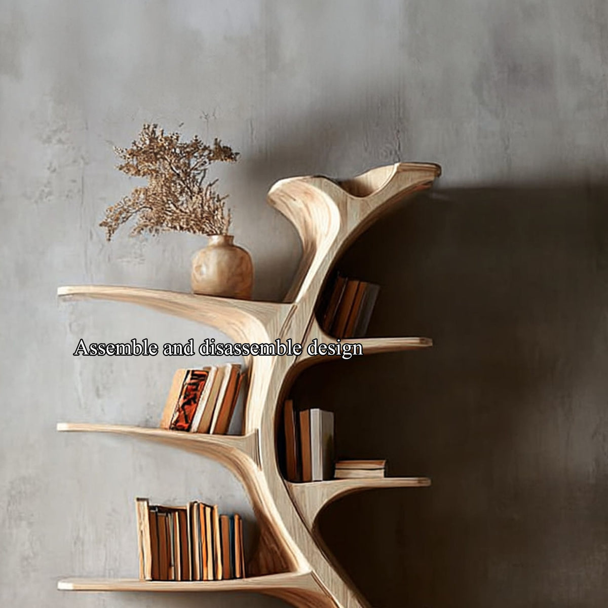 Midcentury Tree Wall Bookcase Home Office, solid wood, built to order