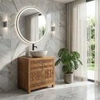 Tribal Geometric Solid Bathroom Vanity Compact Storage Cabinet, solid wood, built to order