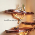 Mid Century Corner Floating Shelf Living Room, solid wood, built to order