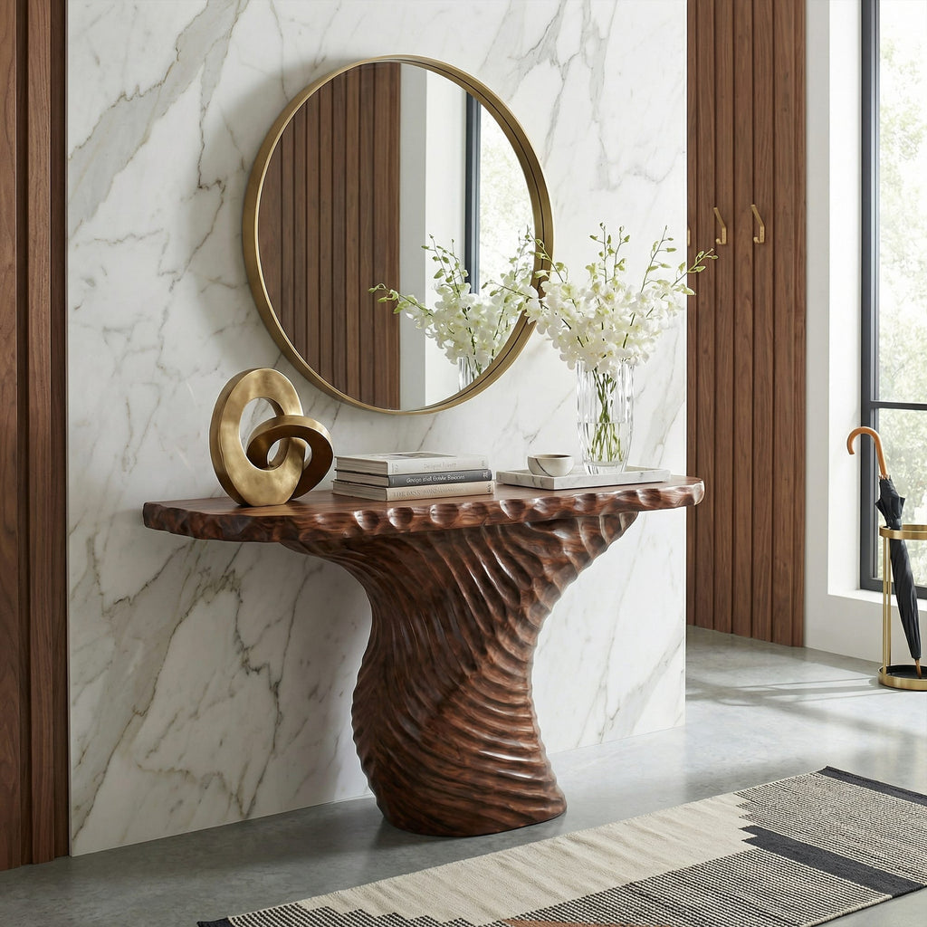 Ribbed Sculptural Console Table