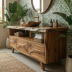 Mid Century Solid Bathroom Vanity Freestanding Storage Cabinet, solid wood, built to order