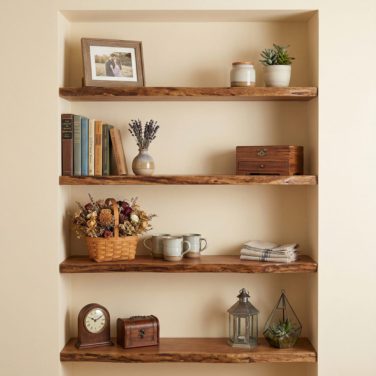 Industrial Floating Wall Shelves, solid wood, built to order