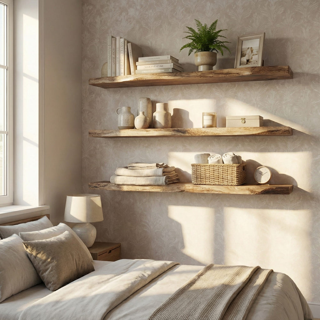 Modern Kitchen Wall Shelving Open Storage Rack, solid wood, built to order