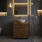 Tribal Geometric Solid Bathroom Vanity Compact Storage Cabinet, solid wood, built to order