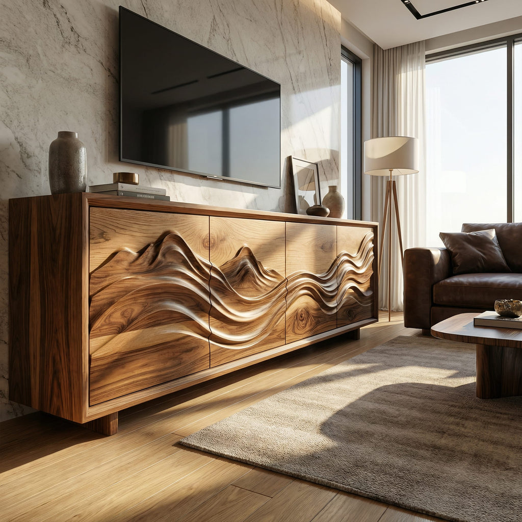 Handcrafted Sculptural Storage Cabinet Living Room, solid wood, built to order
