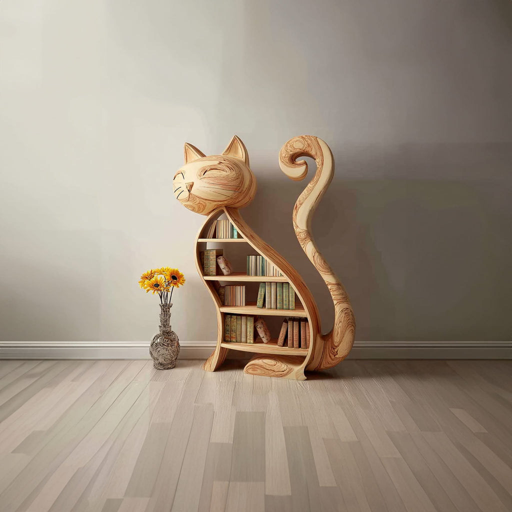 Rustic Cat Bookshelf Playroom Kids Storage Display, solid wood, built to order
