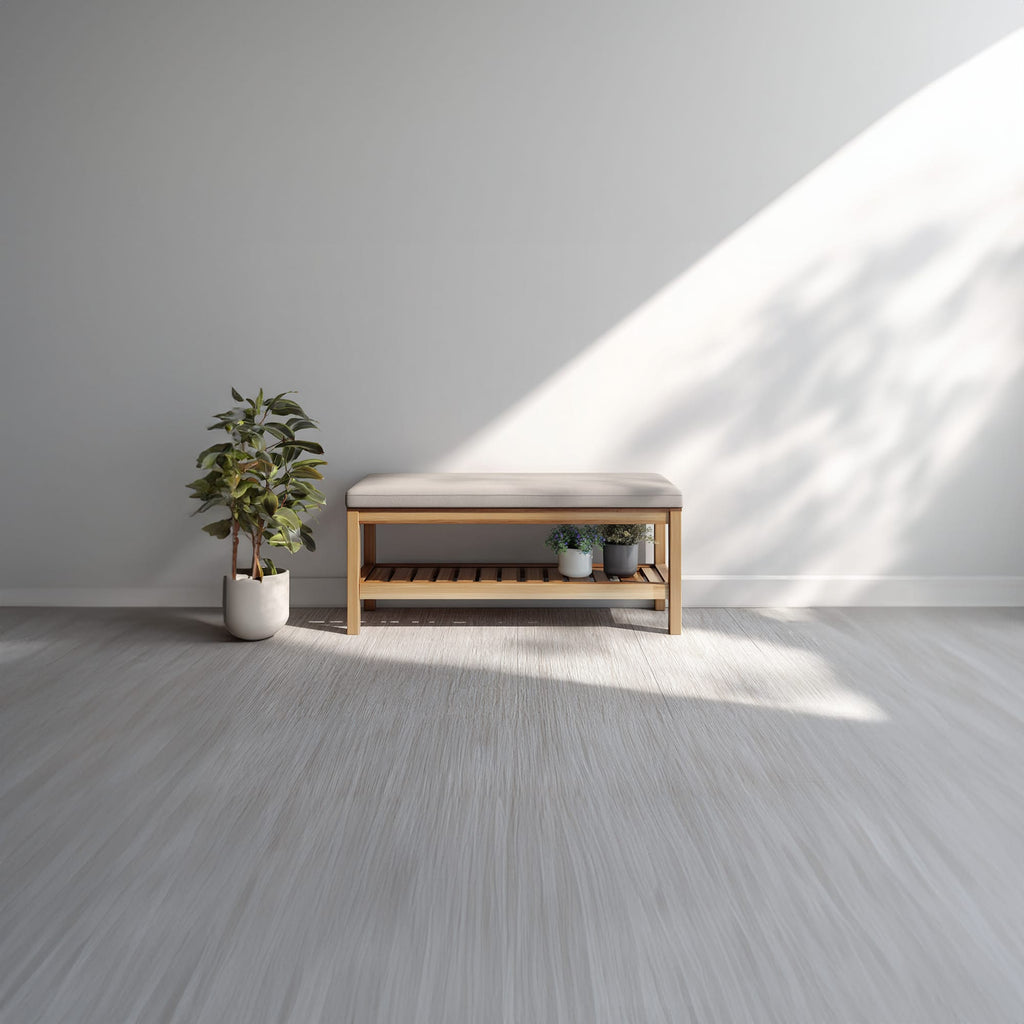 Midcentury Farmhouse Shoe Bench Entryway, solid wood, built to order