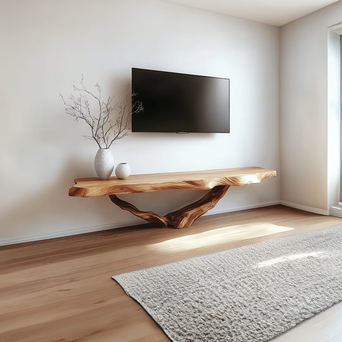 Live Edge Solid TV Console Floating Media Shelf, solid wood, built to order