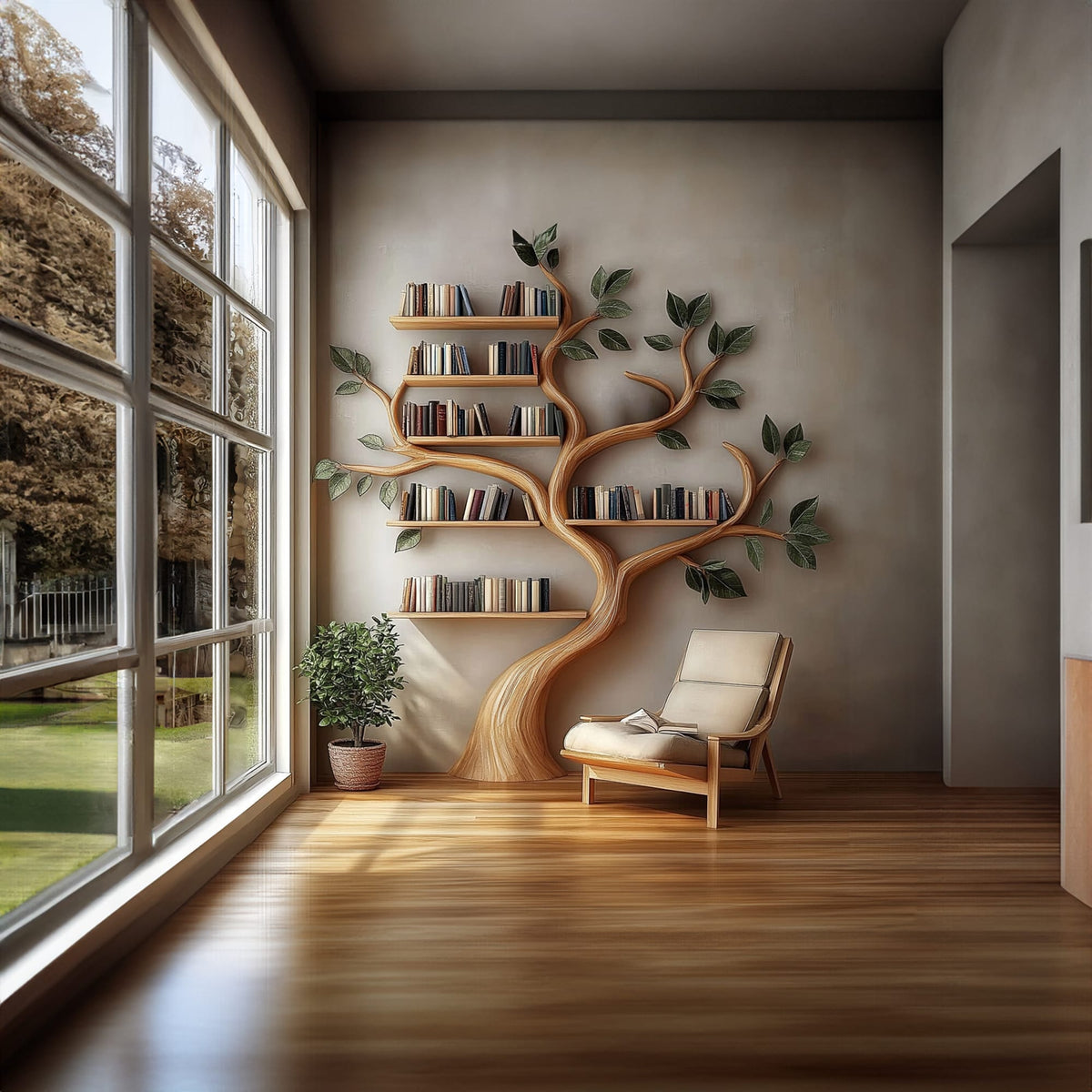 Rustic Branch Bookshelf Bedroom Reading Nook Or Home Library, solid wood, built to order
