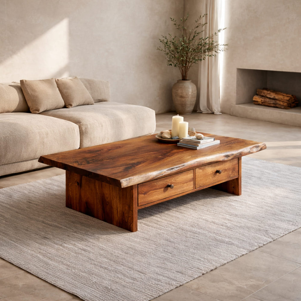Low Profile Solid Coffee Table Timeless Living Room Interior, solid wood, built to order