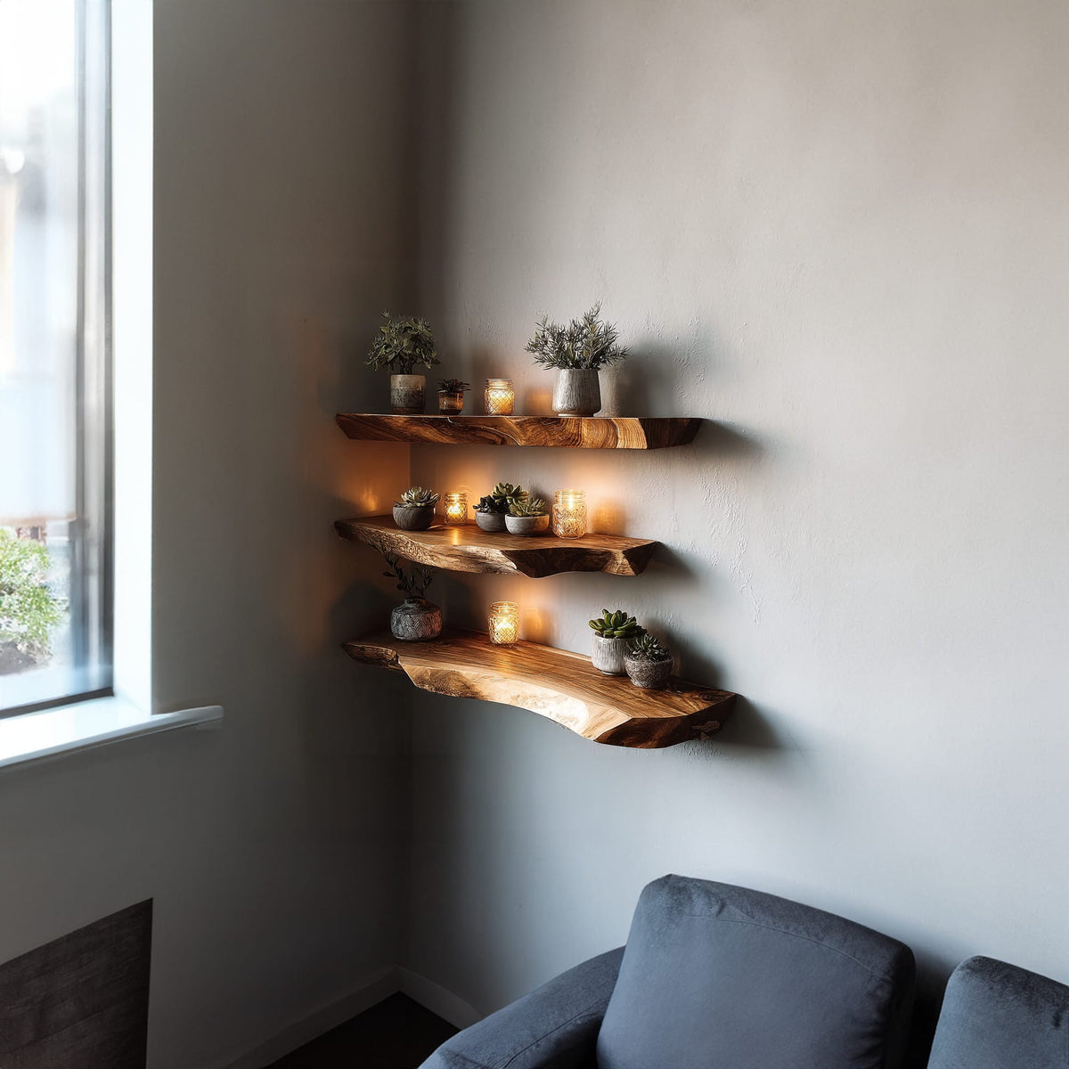Floating Live Edge Display Bookshelf