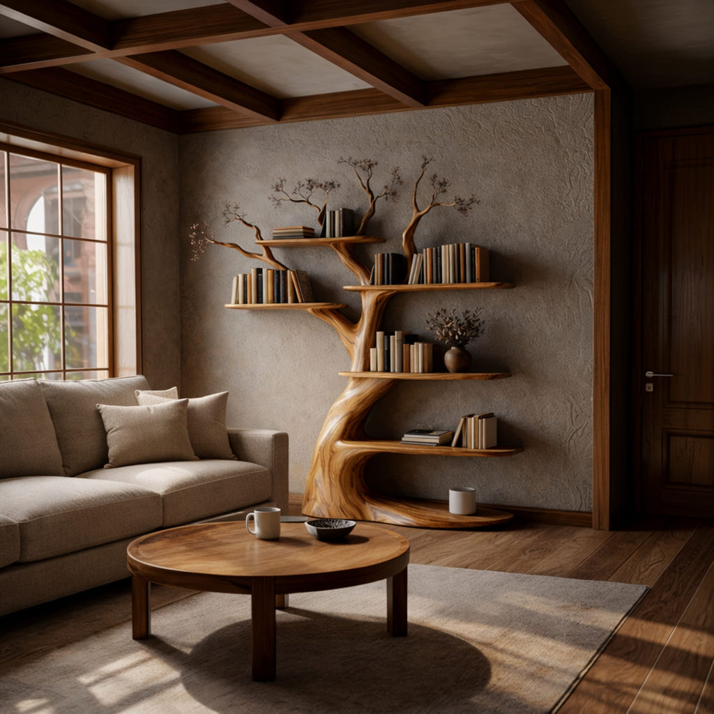 Artisan Tree Inspired Wood Bookshelf, solid wood, built to order