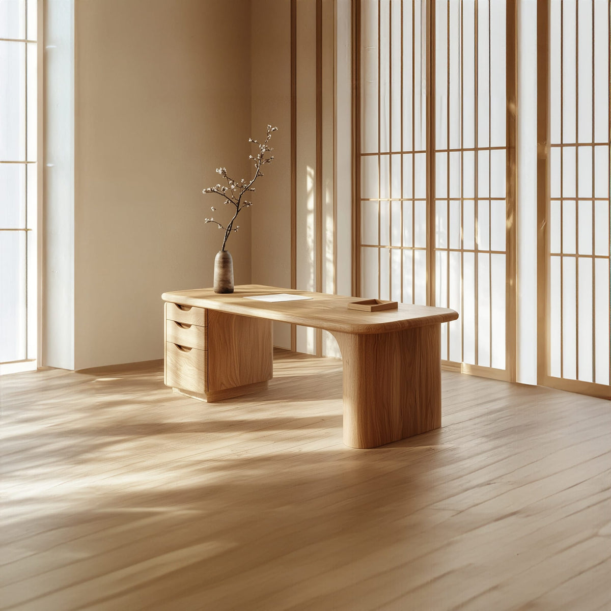 Japandi Organic Minimal Work Desk Home Office and Study Room, solid wood, built to order