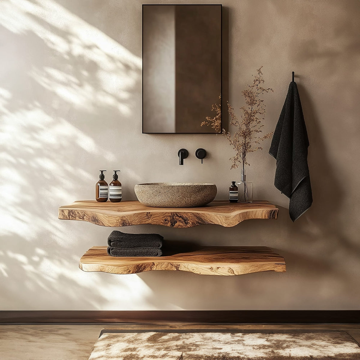 Mid Century Bathroom Vanity Shelf Minimalist Bathroom Decor, solid wood, built to order