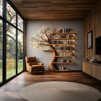 Handcrafted Tree Bookshelf Living Room Interior Sculptural Wall Display, solid wood, built to order