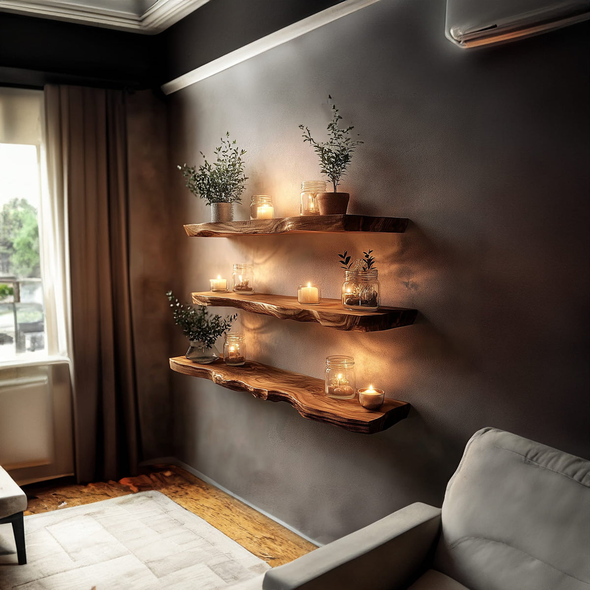 Live Edge Space-saving Floating Shelf