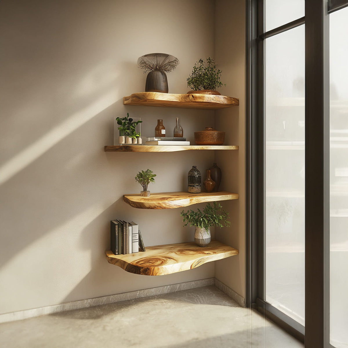 Live Edge Floating Decorative Wall Shelf