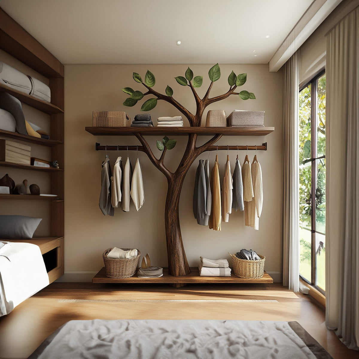 Minimalist Tree Wardrobe Rack Look Bedroom, solid wood, built to order