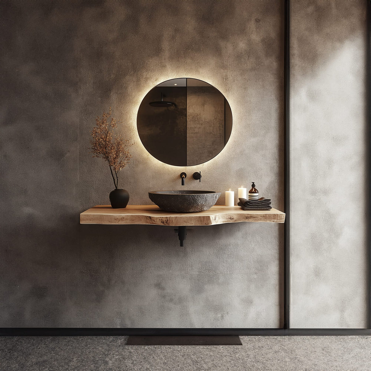 Mid Century Floating Vanity Modern Bathroom, solid wood, built to order