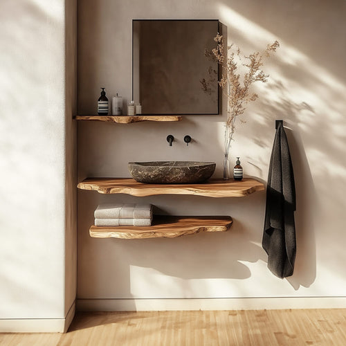 Rustic Bathroom Vanity Shelf Bathroom Wall Display, solid wood, built to order