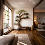 Rustic Tree Bookshelf Living Room Interior Signature Curved Design, solid wood, built to order