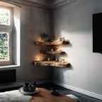 Mid Century Floating Corner Wall Shelf Modern Living Room, solid wood, built to order