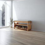 Midcentury Farmhouse Bench Shoe Rack Entryway, solid wood, built to order