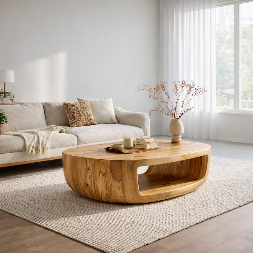 Curved Shell Solid Coffee Table Calm Living Room Interior, solid wood, built to order