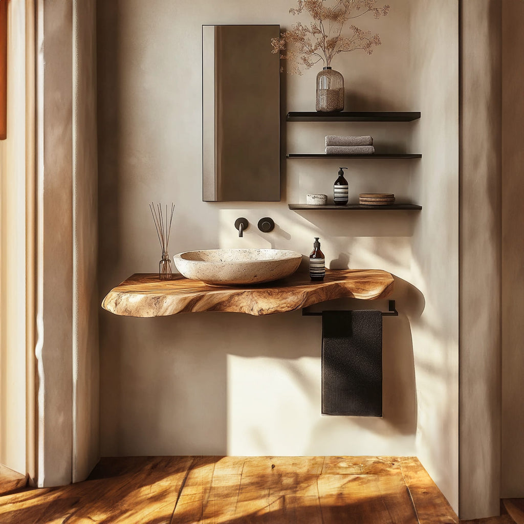 Rustic Bathroom Vanity Shelf Live Edge Bathroom Decor, solid wood, built to order