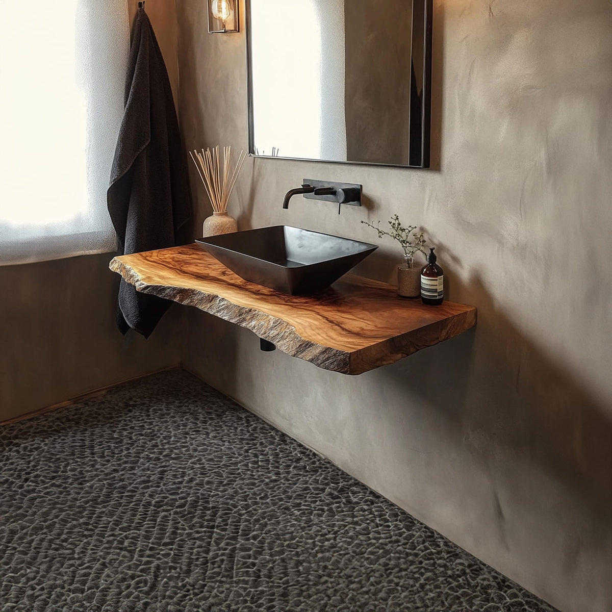 Rustic Bathroom Vanity Shelf Live Edge Bathroom Display, solid wood, built to order