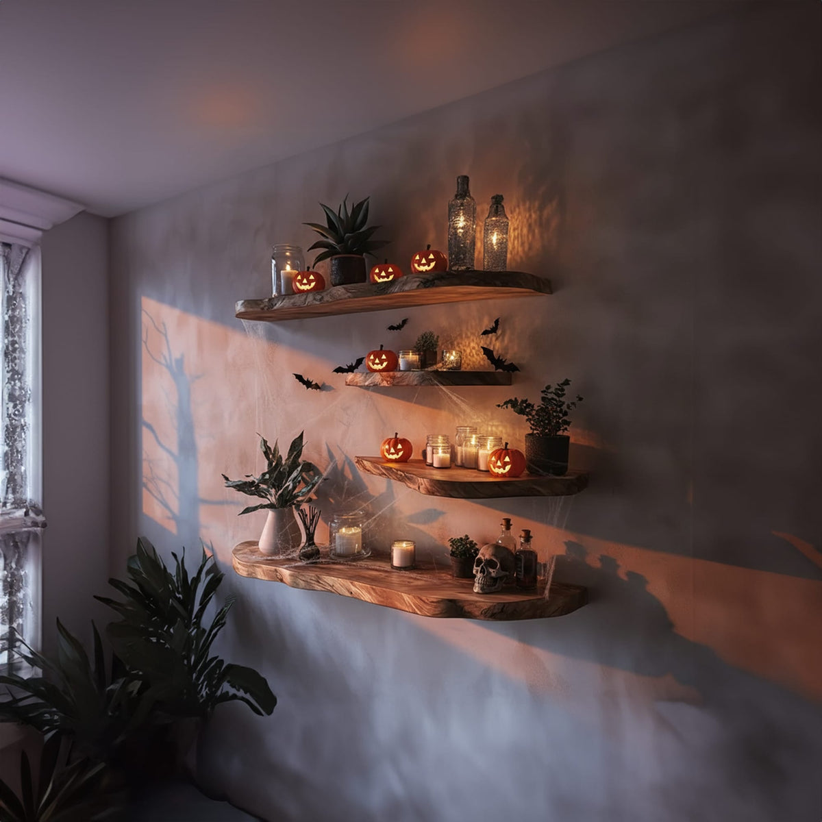 Tree Branch Mounted Floating Shelf