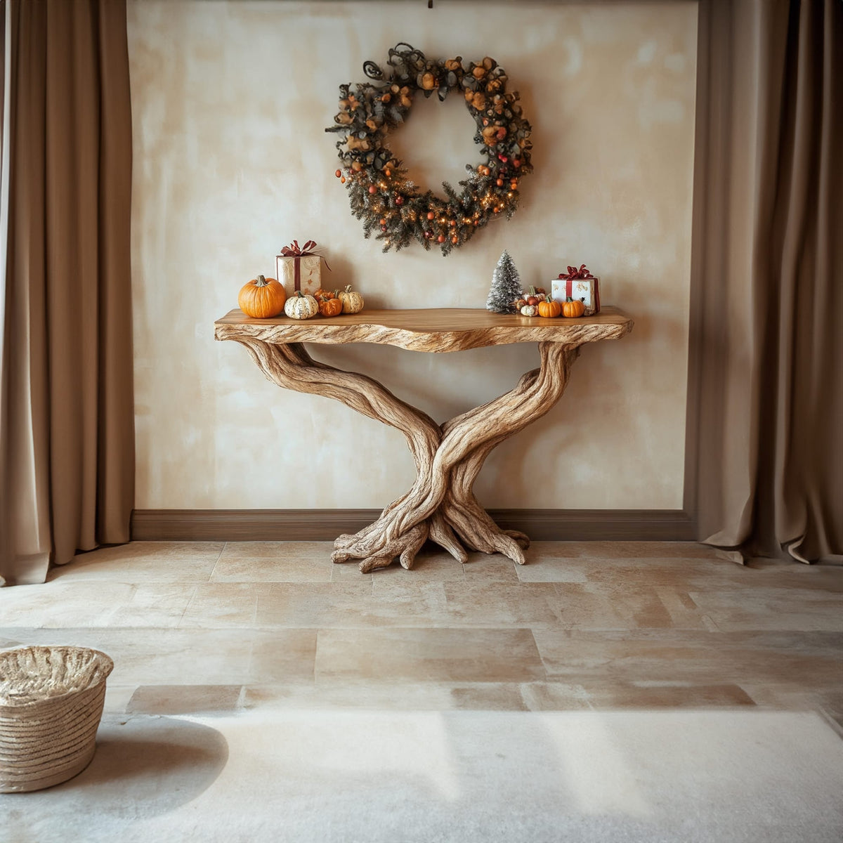 Solid Root Live Edge Console Table