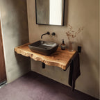 Mid Century Bathroom Vanity Shelf Live Edge Wood Bathroom Decor, solid wood, built to order