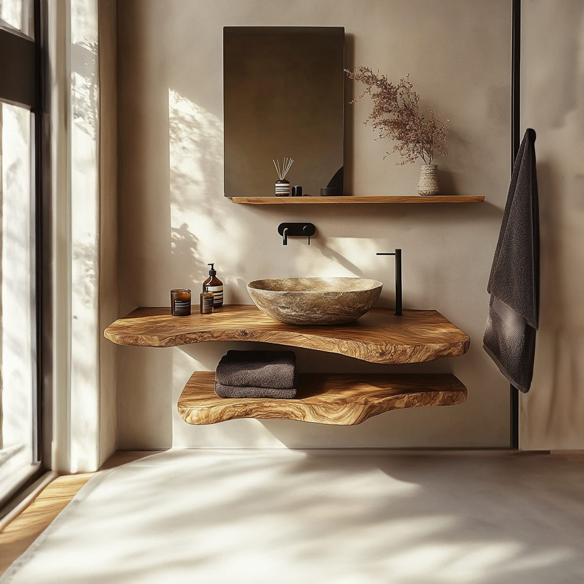 Mid Century Bathroom Vanity Shelf Solid Bathroom Design, solid wood, built to order